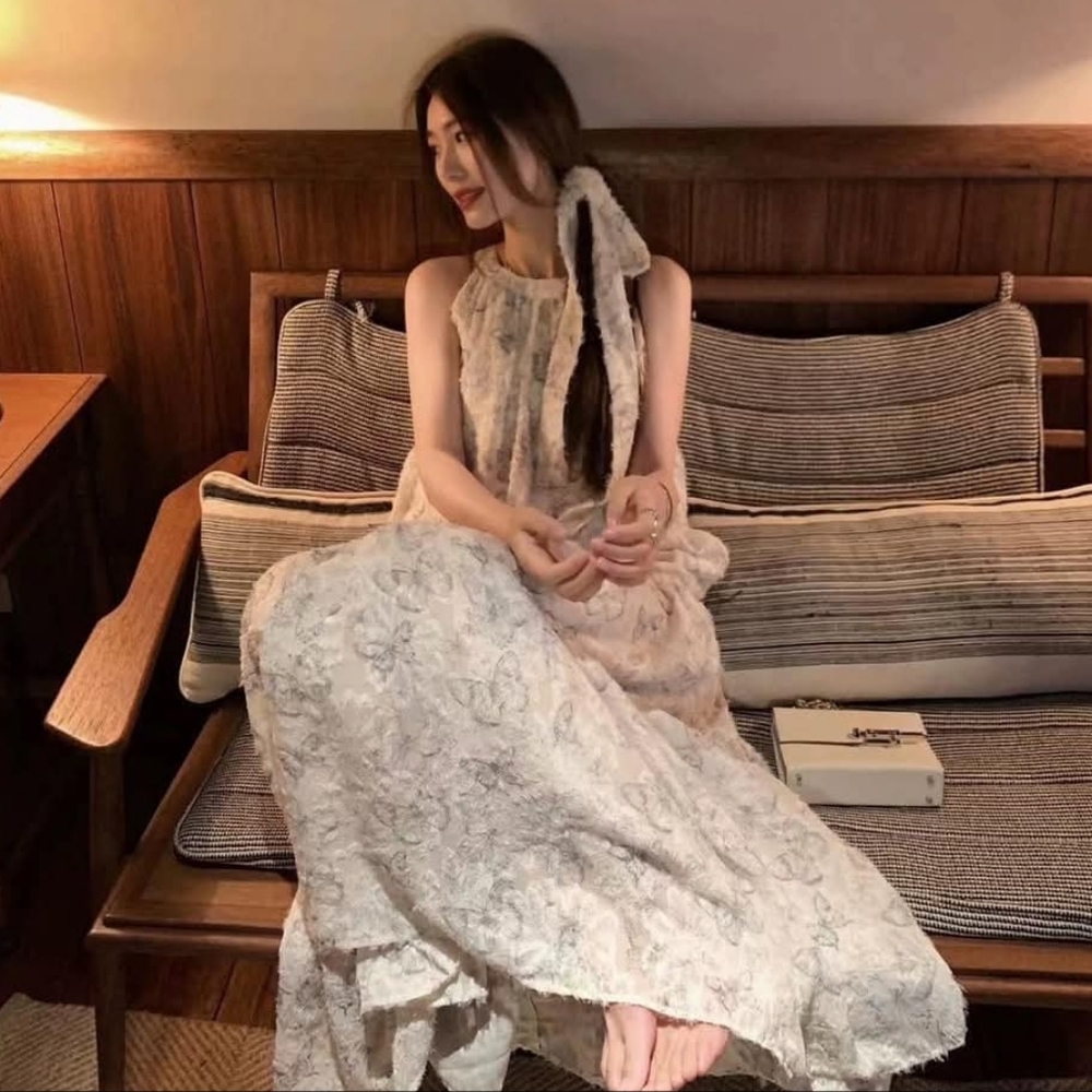 Elegant Cream Floral Maxi Dress
